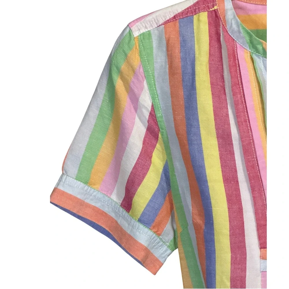 J Crew Womens Multicolor Cotton Linen Striped Rainbow Shirt Dress Medium Coastal